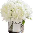 Artificial Hydrangea Flowers with Vase Realistic Faux Peonies, White Hydrangea for Living Room, Dining Table, Office, Wedding, Banquet & Home Decoration