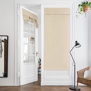 HOMEIDEAS Beige Privacy Blackout French Door Curtains, 26 X 68 Inch Room Darkening Blinds for Glass Door, Thermal Insulated Tie Up Shades Window Curtains for Bedroom, 1 Panel