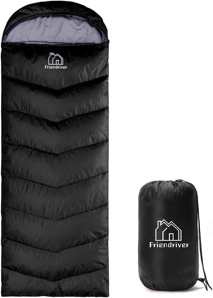 Friendriver XL Size Upgraded Version of Camping Sleeping Bag 4 Seasons Warm and Cool, Lighter Weight, Adults and Children Can Use Waterproof Camping Bag, Travel and Outdoor Activities (86.6" x 31.5", Black)