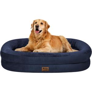Orthopedic Dog Bed for Large Dogs, Waterproof Dog Bed for Large Size Dogs with Bolsters, Egg Crate Foam Sofa Bed with Washable Removable Cover & Non-Slip Bottom, Navy, Size: 44"L x 32"W x 7.5"Th