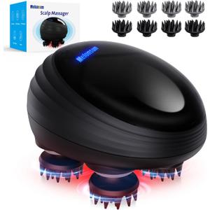 Electric Head Scalp Massager - Rechargeable IPX7 Waterproof Scalp Massager w/ 3 Speed Modes, 2 Sets 8 Detachable Claws, 360 Kneading for Stress Relax, Deep Clean & Hair Growth - Ideal Gifts (Black)