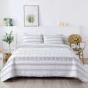 Andency White Quilt Set Queen (90x96 Inch), 3 Pieces(1 Boho Printed Quilt and 2 Pillowcases), Bohemian Summer Lightweight Reversible Microfiber Bedspread Coverlet Sets