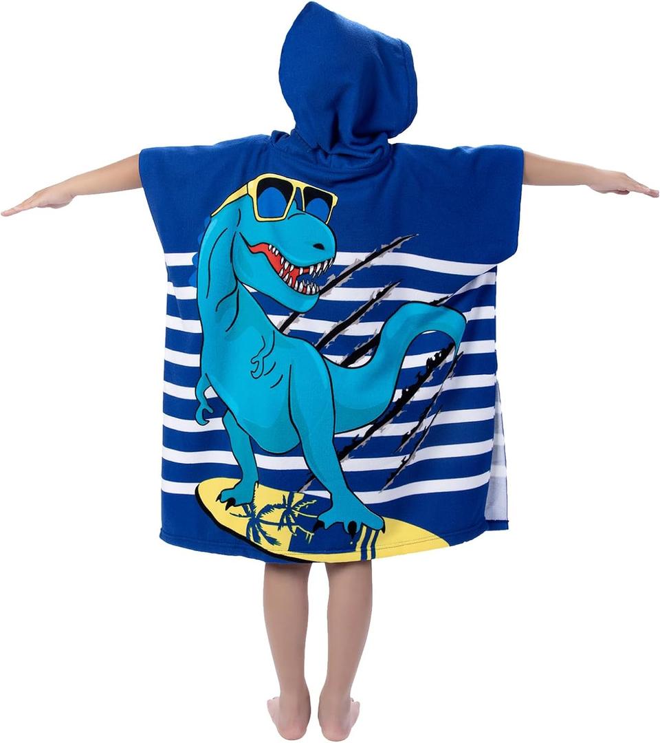 growell Hooded Kids Beach Towels - Toddler Bath Towel Girls Boys Swim Cover-ups for Ages 1 to 6 Kids Pool Towels Quick Dry Lightweight Soft Microfiber Poncho Towel 24x23 (Dinosaur Navy)