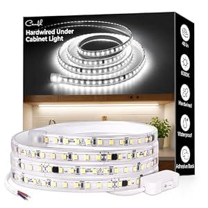 cambk 48inch Hardwired Under Cabinet Lighting for Kitchen,120V Wired Undercounter Led Strip Lights 6000K White Waterproof, Luces para Cocina Bajo Gabinete Under Shelf Lights for Sink/Workbench