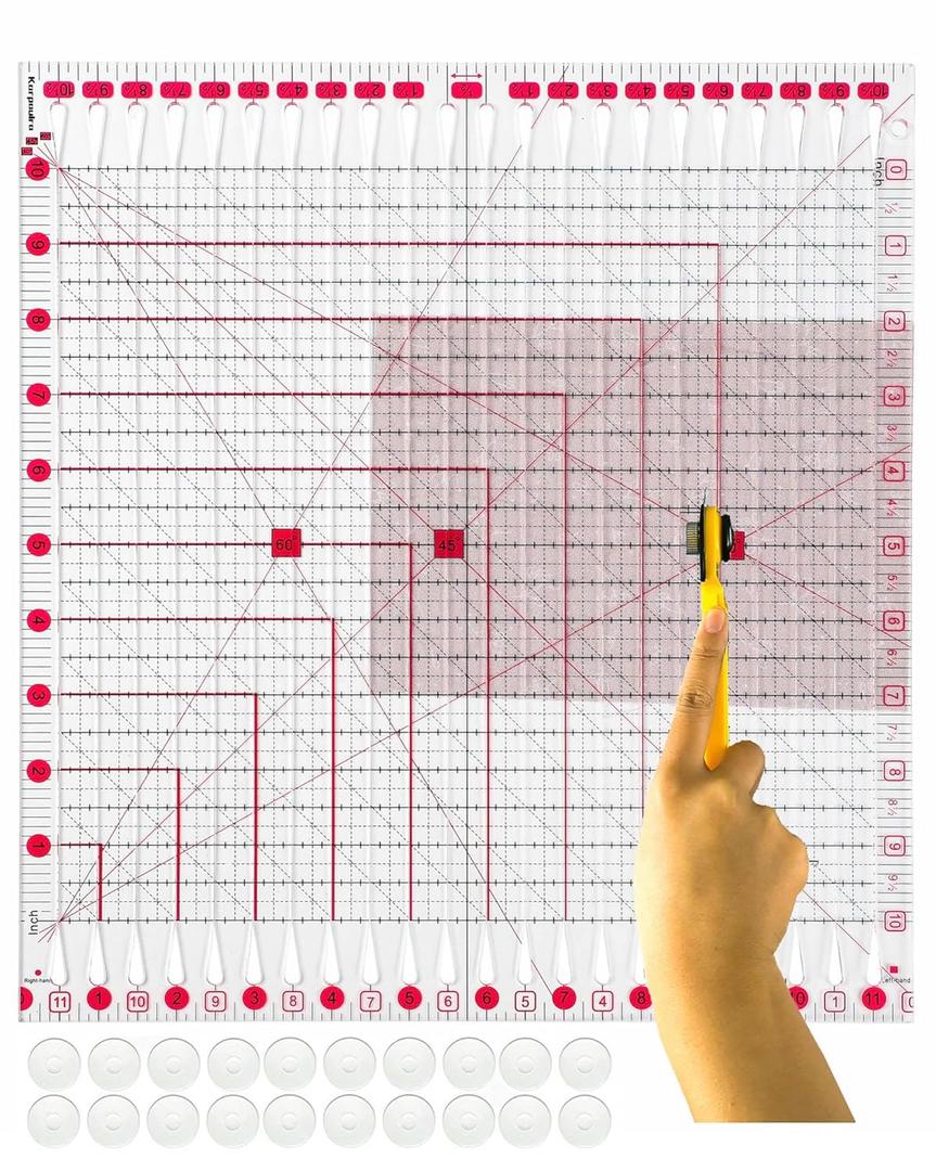 Quilting Ruler for Precise Fabric Cutting 11.5" x 10.5" Quilt Rulers Quilting Sewing Tools Slotted Rulers for Accurate Measurements and Easy Cutting Fabrics Pink