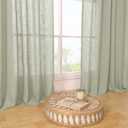 LAMIT Sage Grey Semi Sheer Linen Curtains 45 Inches Long 2 Panels, Light Filtering Panels Back Tab and Rod Pocket Neutral Drapes for Kitchen/Window/Bedroom, 52 x 45 Inch