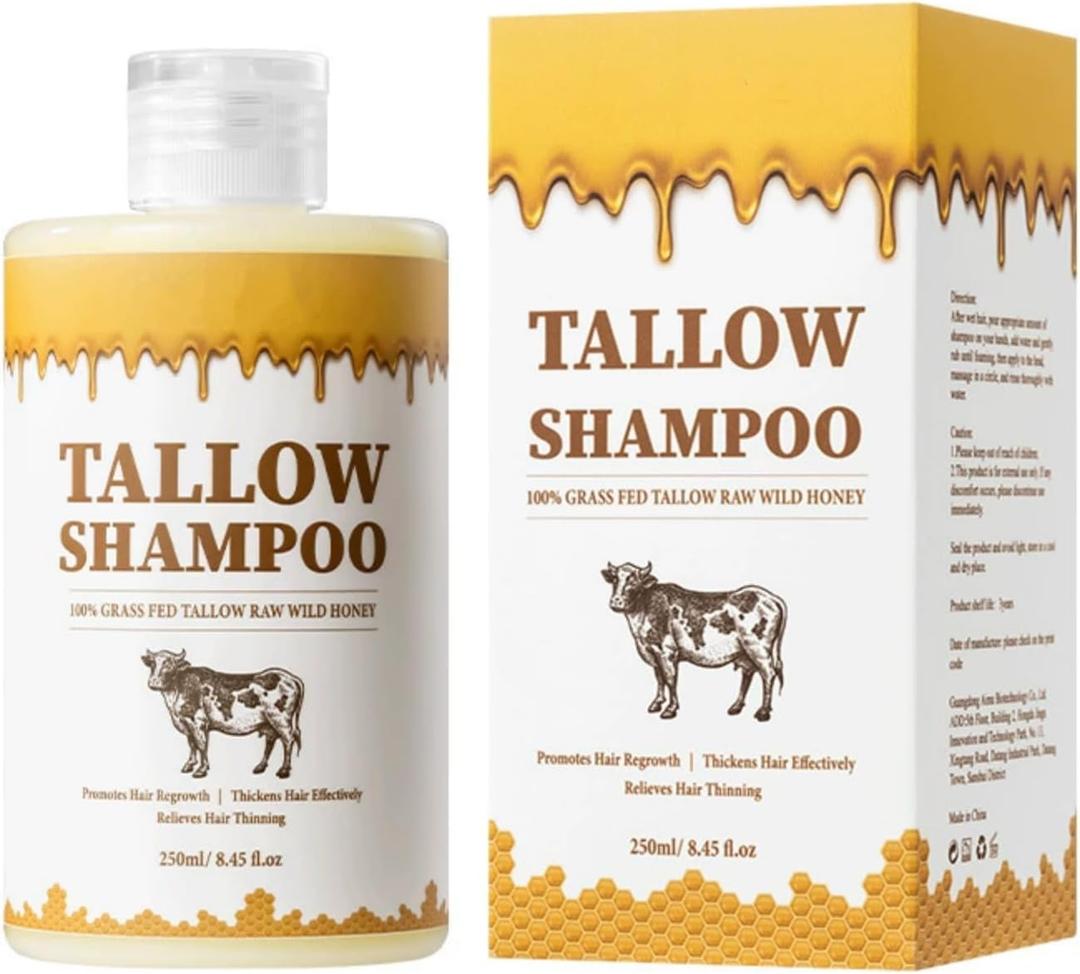 Tallow Shampoo for All Hair Types, Volumizing Shampoo Deep Cleansing, Anti-Dandruff Oil Control, Smooth Frizz, Moisture Balance for Stronger, Smoother Hair Shine-Boosting Formula, 250ml