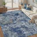 Area Rug Living Room Rugs: 6x9 Rug for Bedroom Machine Washable with Non Slip Backing Non Shedding Abstract Stain Resistant Large Carpet for Dining Room Nursery Home Office - Blue
