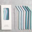 Nightingale Reusable Silicone Straws - Bendy Drinking Straw with Cleaning Brush - Collapsible and Bendable Travel Straw for Kids - Dishwasher Safe, Food-Safe - Set of 6 (Marine Multi)