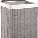 OIAHOMY Laundry Hamper with Lid, 90L(23.8 Gal) Large Wicker Laundry Basket for Bedroom, Handwoven Paper Rope Clothes Hamper with Washable Liner & Metal Frame, Decorative Organizer for Bathroom Grey