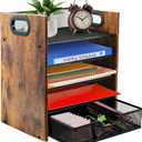 Wood Desk Organizer - 5-Tier Desktop File Organizer with Drawer, Wooden Paper Tray, Office Desk Organzier and Accessories for Papers, Mail, Notebooks, Stationery