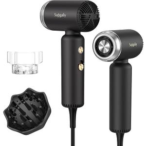 Dual Voltage Travel Hair Dryer, Mini High-Speed Blow Dryer for Fast Drying, Ionic Hairdryer with Diffuser Gift Women, Lightweight Compact Portable,Quiet,European International 100-240V, Black