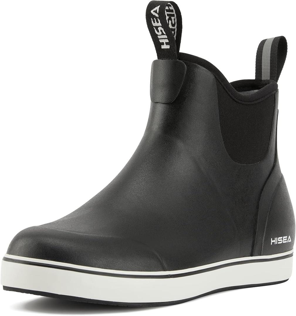 HISEA Women's Ankle Rain Boots, Rubber Fishing Deck Boots, Garden Boots for Women Waterproof (8, Black)