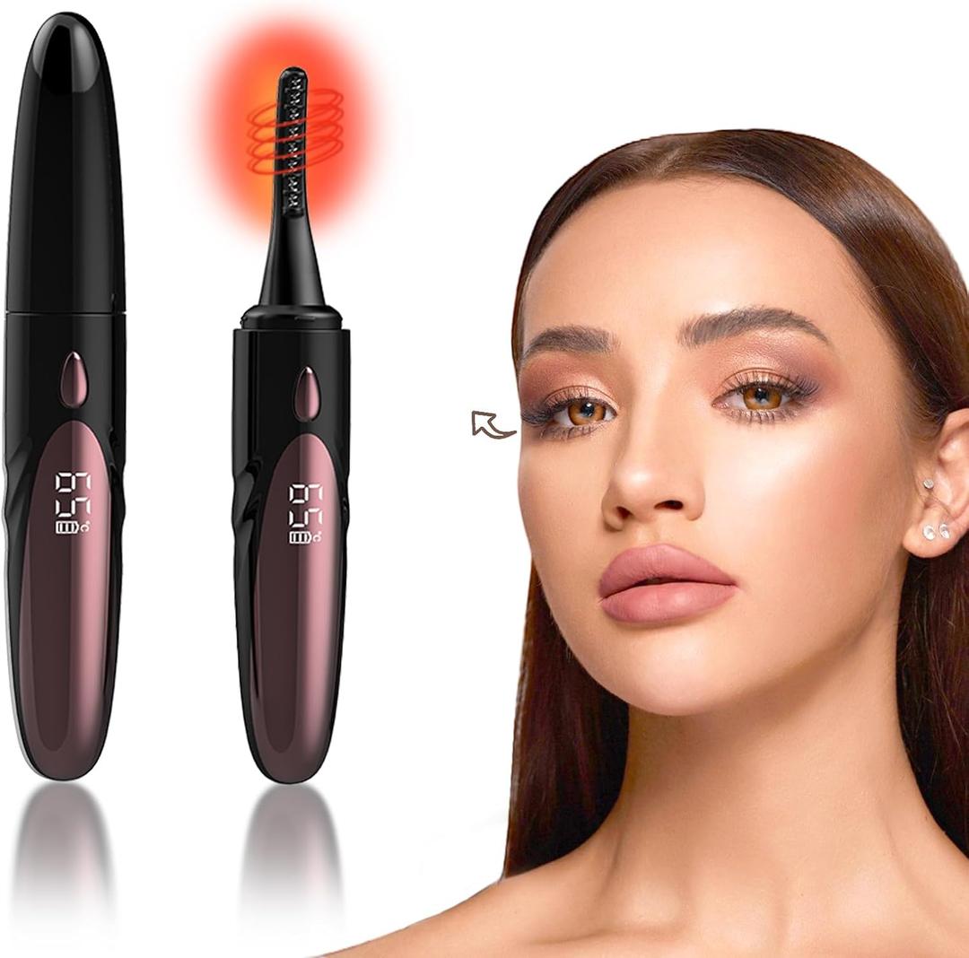 Electric Heated Eyelash Curler - USB Rechargeable with Fast 10s Heat-Up, 24-Hour Long-Lasting Hold, 4 Adjustable Heating Modes & LED Display - Essential Makeup Tool for Perfect Lashes (Black)