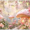 7x5ft Pink Mushroom House Forest Backdrop Glitter Fairy Tale Wonderland Flower Butterfly Lamp Photography Background Kids Birthday Party Decor Photo Booth Banner