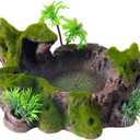 QIRMIZI Reptile Decor, Plastic Reptile Platform with Artificial Plants - Basking Habitat Decor for Lizard, Turtle, Frog, Snake