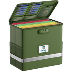 Fireproof File Box with Lock, Document Box Storage Organizer, Suitable for Hanging File Folders in Letter Size, Collapsible File Box, Reflective Strip for Fast Find (12.2"*6"*10.2, Green)