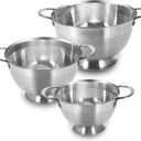 Stainless Steel Colander Set of 3 (1.5-3-5Quart) | Durable Rice and Pasta Strainer with Handle | Oversized Handles | Nesting Design | Rust-Resistant & Dishwasher Safe