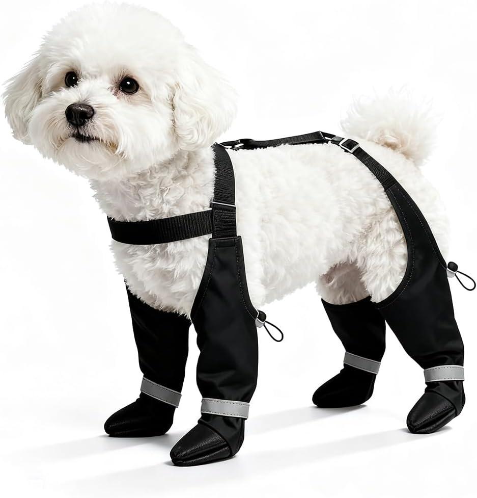 Dog Boots with Adjustable Suspender, Anti-Slip Dog Shoes, Waterproof Paw Protector for Rainy, Snowy, Hot Pavement, XS