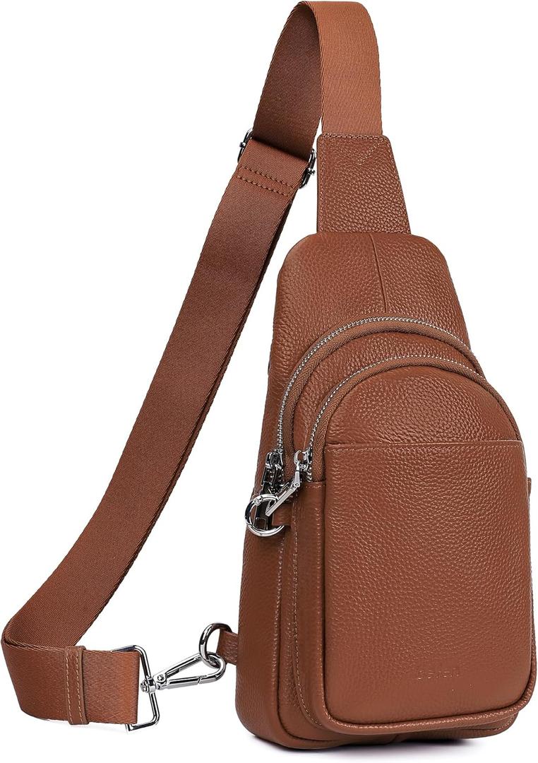 befen Genuine Leather Small Sling Bag for Women Anti-Theft Crossbody Chest Bags Fanny Packs for Travel with RFID Card Slots (Cognac Brown)