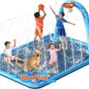 Instraella Splash Pad, 110x91'' 2-in-1 Large Sprinkler Mat with Basketball Hoop and Arch for Kids Outdoor Play, Shoot Game for Backyard, Inflatable Water OutdoorToys More Fun for Boys and Girls, Square 110*91 in