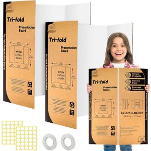 2 Pack Trifold Poster Board 48" X 36", IKAYAS Single Sided White Poster Boards, Science Fair Display Boards Posterboard for Mounting, Prints, Art, Display,Projects Classroom Supplies, 48 Inches By 36 Inches