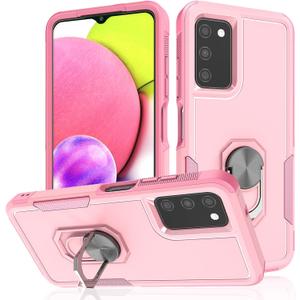 for Galaxy A03s Case: 2 in 1 Shockproof Phone Cover with 360° Rotatable Kickstand Ring - Heavy Duty Drop-Proof Phone Case for Galaxy A03s 6.5" - Pink