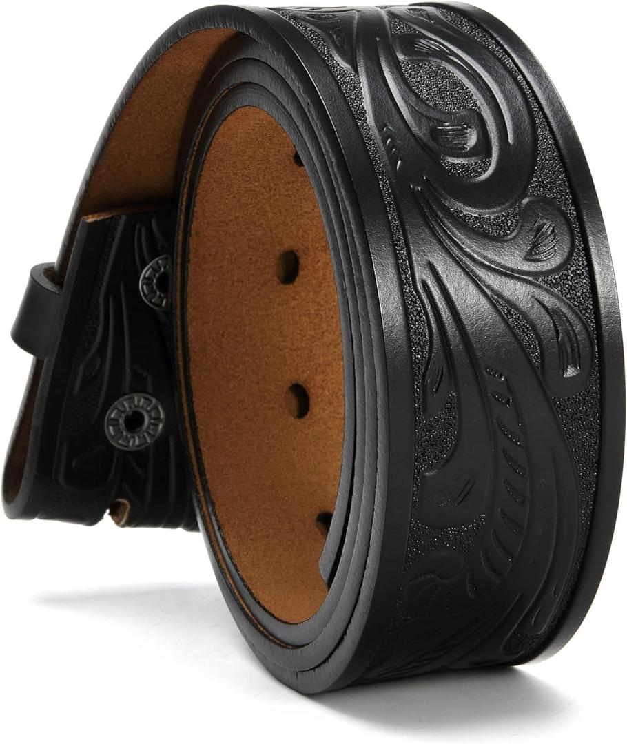 CHAOREN Western Belts for Men without Buckle - Cowboy Belt 1.5" Full Grain Leather Belt for Jeans - One Solid Piece Leather