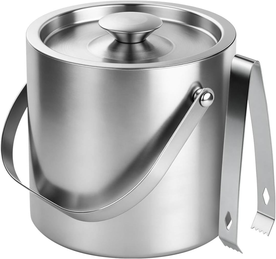 ChefBee Stainless Steel Ice Bucket - 3L Double-Wall Insulated Ice Buckets for Parties with Lid & Tongs, Large Champagne Wine Drink Container Holder, Ideal for Freezer Cocktail Home Bar Accessories