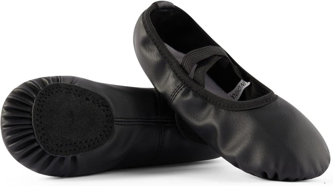 DyingSwan Toddler Ballet Shoes for Girls, Soft Leather Ballet Slippers, No-Tie Ballet Shoes Dance Shoes for Girls10 Toddler (Black)