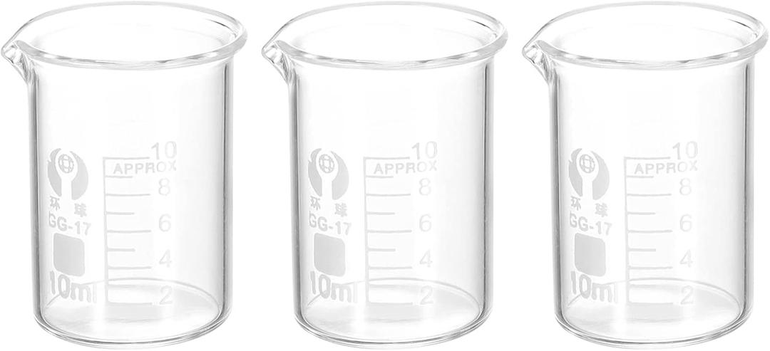 PATIKIL 3Pcs 10ml Low Form Glass Beaker, 3.3 Borosilicate Glass Graduated Printed Scale Measuring Cups with Spout for Kitchen Lab Liquids