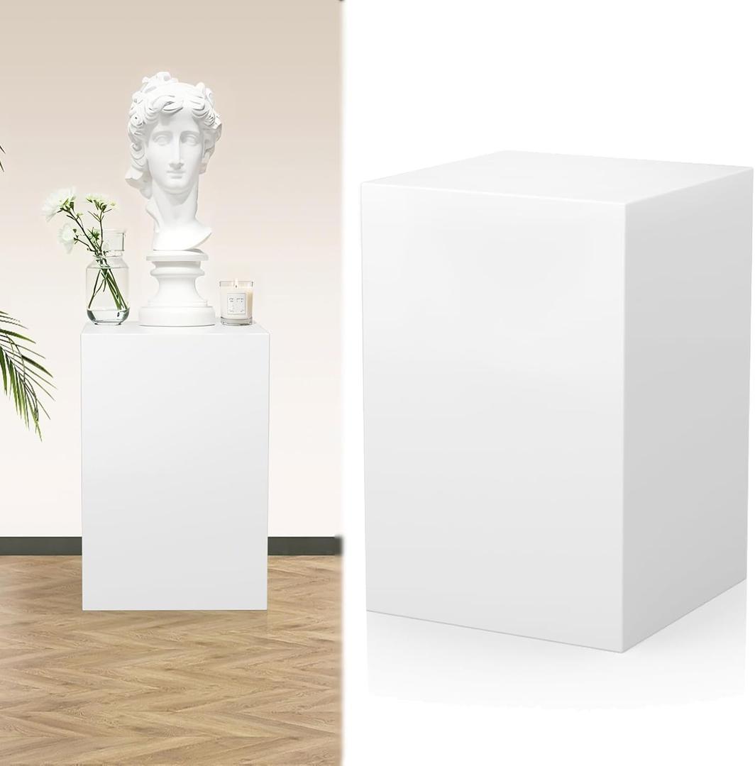 Cube Display Pedestal Stand for Bridal Shop, Square White Display Risers Columns, Party Event Decor Platform Base Tables for Boutiques Wedding Birthday Party Exhibition (15.7*15.7*23.6in)