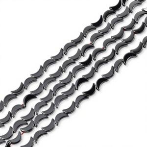 HAAMIIQII 55pcs 5x8mm Natural Black Hematite Loose Gemstone Beads Moon Shape Spacer Stone Beads for Jewelry Making DIY Bracelets Necklaces Crafting