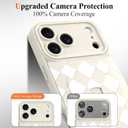 Magnetic Case Compatible with iPhone 17 Pro Max with Finger Strap Kickstand【Compatible with MagSafe】 Checkered Pattern Phone Cover for Women Girls, Full Camera Protection, White