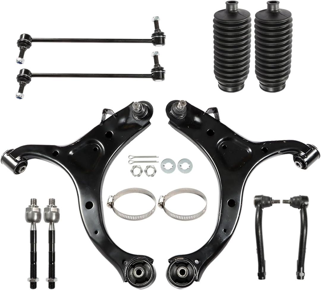 labwork 10Pc Front Suspension Kit Front Lower Control Arms Ball Joint Assembly Driver and Passenger Side Tie Rod End Sway Bar Link Kit Replacement for Santa Fe 2007-2012