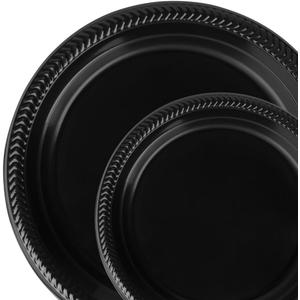 Plastic Plates, 10" Black, Case of 400 (4 packs x 100)