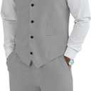 Men's Linen 2 Piece Suit Slim Fit Wedding Groom Groomsmen Summer Vest Shorts Set (X-Large, Gray)