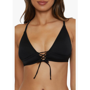 Women's Standard Lace-up Halter Bikini Top, Adjustable, Tie Back, Swimwear Separates XL Black