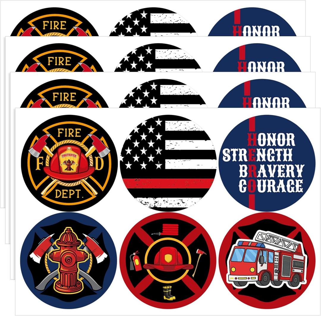 Honoson 360 Pcs Assorted Firefighter Sticker Sheet Pack 1.5 Inch Sheet Fighter Stickers Fireman EMT USA Fire Theme Event Supplies Fire Safety Party Favors Decoration Holiday Gifts