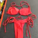 SOLY HUX Bathing Suit for Women Halter Ring Linked Tie Side Bikini Sets Two Piece Swimsuit (Plain Red) Size XS