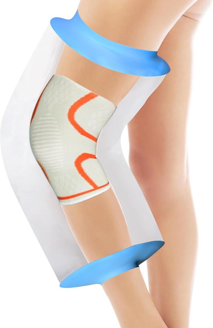 Waterproof Knee Shower Bag Post Surgery, Elastic Knee Shower Cast Protector, Watertight Silicone Knee Surgery Shower Sleeve for Knee Replacement Surgery, ACL Surgery, Wound, Brace (Silicone Knee L)