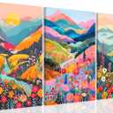 Colorful Watercolor Mountain Canvas Wall Art Set of 3 Boho Flower Picture Wall Decor Abstract Nature Landscape Artwork Paintings Posters Print for Living Room Bedroom Office 24x16In Framed (24L" x 16W")