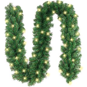 10FT Prelit Christmas Garland with 50 Lights, Timer, Waterproof Battery Operated Lighted Garland for Stairs Railing Christmas Outdoor Decorations