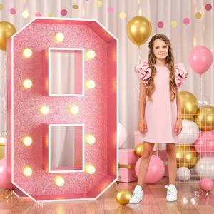 Paready 4FT Marquee 8 Numbers Rose Gold, Light Up Numbers 8 Pink 8th Birthday Decorations, Large Number 8 Light Up Foam Board for Girls 8th Birthday Party DIY Decorations Anniversary