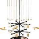 iDavosic.ly 3 Tier Rotating Earring Holder Organizer with Storage Tray, Adjustable Metal Necklace Display Stands Tree with 22 Hooks, Large Jewelry Rack Tower for 96 Pairs of Stud, Black