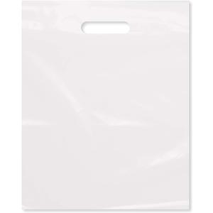 Purple Q Crafts Plastic Bag With Die Cut Handle Bag 12" x 15" White Plastic Merchandise Bags 200 Pack for Retail, Gifts, Trade Show and More