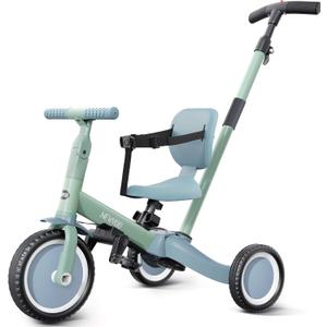 newyoo Toddler Tricycle with Push Handle for 1-3 Year Old, Toddler Bike, Birthday Gifts and Toys for Boys and Girls, 5 in 1 Kids Trike, Convert to Baby Balance Bike, Green, TR007