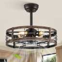 LEDIARY 20 Inch Fandelier Caged Ceiling Fan with Light, Bladeless Ceiling Fan with Remote, Small Farmhouse Fan Lights Ceiling Fixtures for Kitchen, Bedroom-Black and Gold