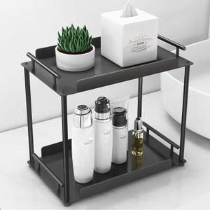 FLE Bathroom Organizer Countertop,Bathroom Counter Organizer Decorative Tray Cosmetic Organizer,Countertop Storage Shelf for Bathroom, Kitchen, Living Room, Bedroom, Dressing Table (2-Tier)