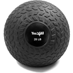 Yes4All Slam Balls, 10-40lb Medicine Ball Weight, Durable PVC Sand Filled Workout Dynamic Medicine Ball for Core Strengthen (25lbs, Black)